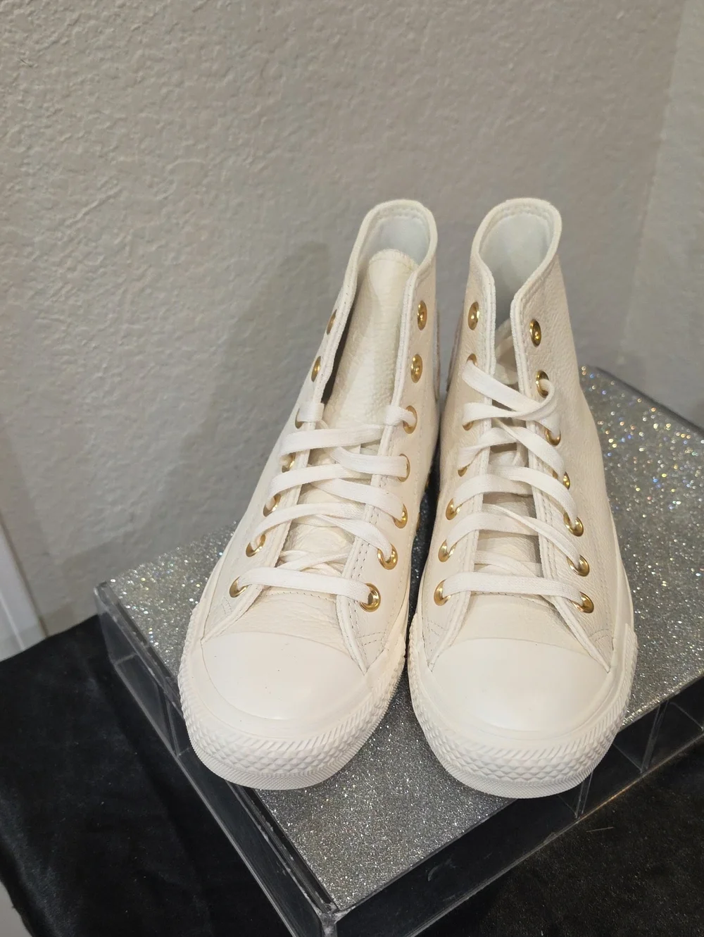 Converse Chuck Taylor All Star Leather High Top Sneakers- Egret/Gold
